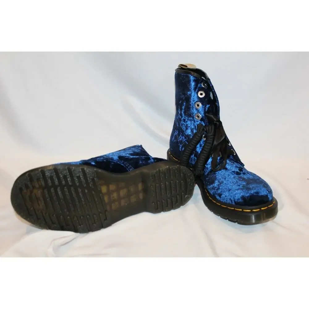 DR. MARTENS Women's‎ Airwair Vegan 1460 Blue Velvet Crushed Velvet Boots NEW